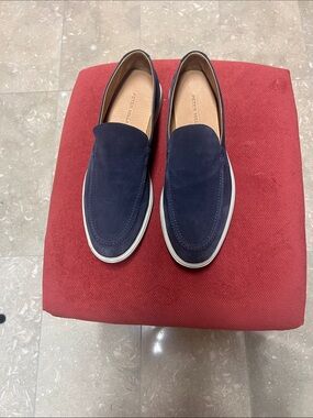 Peter Millar Navy Suede Slip-On Loafers with White Trim